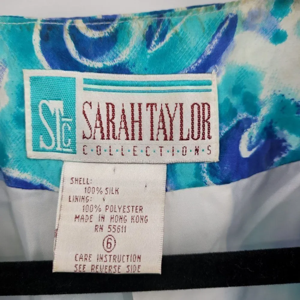 Vintage 80's Blazer Silk Duster Single Breasted Button‎ Longline Blue Swirl 6